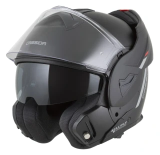 Překlopná helma na motorku CASSIDA MultiFlip Solid (černá matná/červená/šedá) + pinlock v ceně