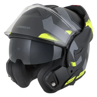 Překlopná helma na motorku CASSIDA MultiFlip KORP (černá matná/žlutá fluo/šedá) + pinlock v ceně