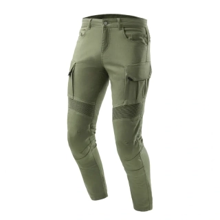 Ozone FASTER Olive, zelené olivové kevlarové kalhoty na motorku (kapsáče), kevlar jeans